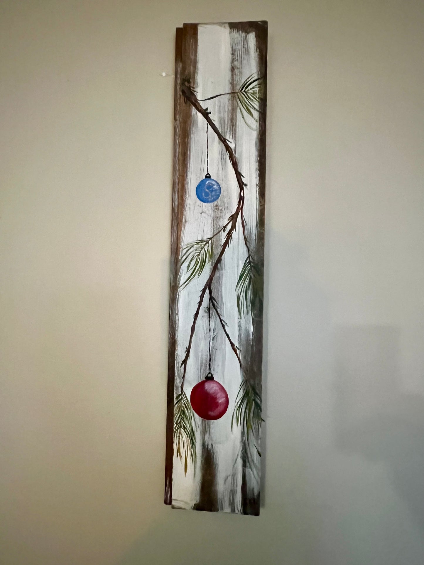 Ornaments on barn-board wood