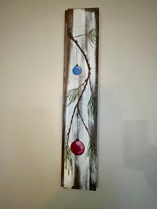 Ornaments on barn-board wood